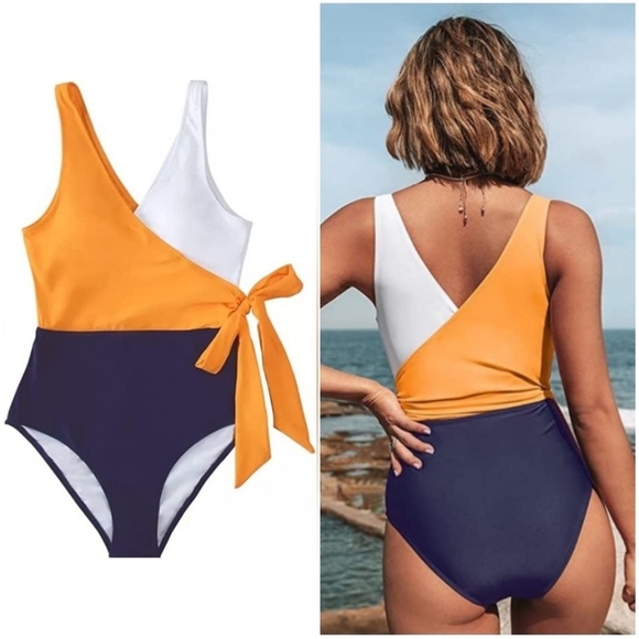 CUPSHE One Spice Wrap Color Block Swimsuit - Picture 3 of 4
